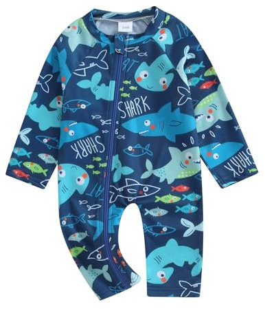 Baby Boy Swimming Costume Baby Swimsuit 3 6 12 18 24 Months Infant Toddler Boys Swimwear Rash Guard Zipper One Piece Long Sleeve Beach Bathing Suits Wetsuit (Blue, 6-12 Months)