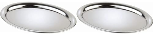 APS Serviertablett „Kaffeehaus“, klassisches Wiener Kaffeehaus Tablett, Edelstahl Tablett, hochglanzpoliert, oval, Rand eingerollt, 26,5 x 19 cm, 1 cm Höhe (Packung mit 2)
