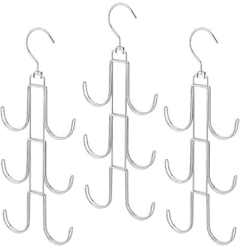 MOUYAT 3 Pack Handbag Storage Organiser, 3-Tier Hanging Bag Holder with 6 Hooks, 360-Degree Rotatable Metal Purse Hanger Rack for Hat, Scarf, Tie, Shawls, Bag