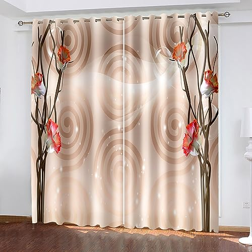 Skcess Gardine, Rosa Vorhang Blickdicht Blumen und Silhouetten Vorhang Polyester Gardinen 2er Set 132x274cm(WxH)