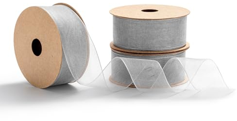 MORSUNBELA Geschenkband Breit Grau,Organzaband Graues,25 mm X 9 m,Schleifenband Hochzeit Dekoband Organza Seidenband