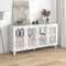 Becag Sideboard Weiß, Anrichte Küchenschrank mit 4 Spiegeltüren, Buffetschrank Cabinet Sideboard mit Arbeitsplatte Wohnzimmer Küche, mit beweglichem Laminat, Kristallgriffen, 160x40x84 cm, Weiß