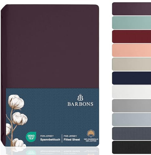 BARBONS Spannbettlaken 180x200cm - Spannbetttuch für Dicke Matratzen bis zu 27 cm 100% Baumwolle Oeko-TEX Zertifiziert Bettlaken Jersey Bettware Bettbezug für Boxspringbett - Aubergine 180 x 200