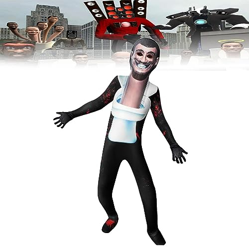 Tutirobo Skibidi-Toilet Kostüm für Kinder, Skibidi Toilet Costume, Toilettenmann Cosplay Kleidung, Skibidi-Toiletten Merchandise Cosplay Kleid für Halloween-Dekoration, Partyzubehör