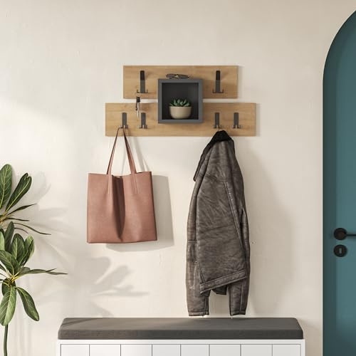 HOCUS PICUS Wandgarderobe Regal mit 6 Haken, offenes Würfelregal, 68 (B) x 14,80 (T) x 32 (H) cm, platzsparende Kleiderhaken für den Eingangsbereich, Organizer, Holzwerkstoff-Kleideraufbewahrung