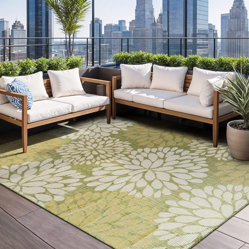 Beverly Rug Outdoor-Teppich, 15,2 x 22,9 cm, modern, exotische tropische Blätter, für drinnen und draußen, Terrasse, Veranda, Garten, wasserabweisend, waschbar, Außenteppich (15,2 x 22,9 cm, Grün)