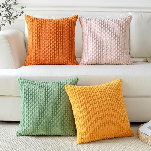 Sungeek 4er Set Kordsamt Kissenbezüge, Dekorativ Zierkissenbezüge Weich Kissenbezug Dekokissen Sofakissen Boho Deko Bezug Kissenhülle für Sofa Schlafzimmer Wohnzimmer (Bunt, 40x40 cm)