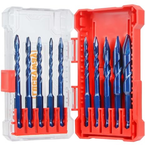 Luckyway 10-Piece 5/32-1/2 Special Crooked Head Eccentric Drill Bit Set Professional Masonry Drill Bit Set Concrete Drill Bit Set for Glass,Brick,Plastic,Cement,Wood,Tile,Metal with Bit Storage Case