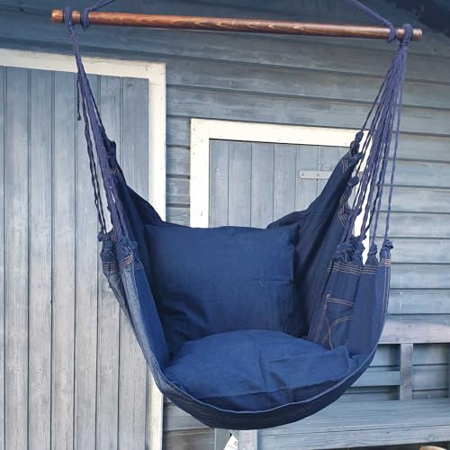 hoplo holzenplotz Hängestuhl Hängeschaukel Hängesitz Maya 292 XL mit 2 Kissen aus 100% Baumwolle