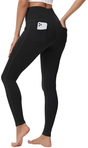 GEMZIX Damen Kühlende Jeggings Stretch High Waist Butterweiche Sport Leggings Leicht Blickdicht Wanderhose Sporthose Lang mit Taschen Yogahose für Gym Fitness Alltag, Schwarz, XXL