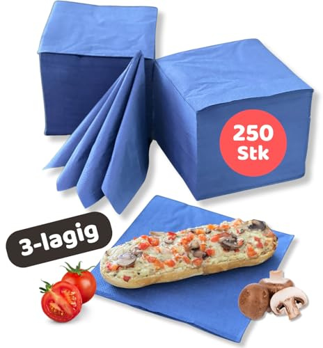 Home Melody Servietten Blau | 250 Stück | 33 x 33 cm | 3-lagig | 1/4-Falz | ideal geeignet für Gastronomie, Haushalt, oder Feste, hochwertige blaue Servietten | Papierservietten Großpackung | Napkins