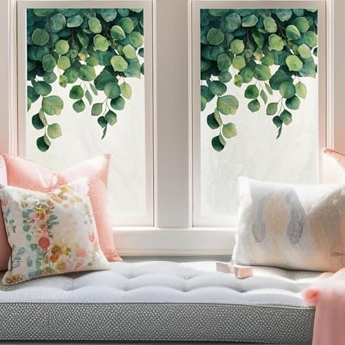 Fensterfolie Grüne Runde Blätter Milchglasfolie Fensterfolie Blickdicht Milchglasfolie Selbstklebend Fenster Sichtschutzfolie Fenster Badezimmer Folie Fenster Sichtschutz 1P (60x116cm)