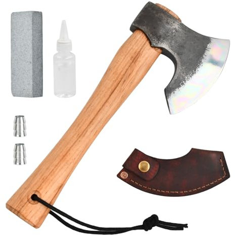 Piccola Ascia da Campeggio 30 cm con Fodero – Ascia Pratica con Manico in Legno per Esterni, Sopravvivenza e Bushcraft – Ascia Affilata come Regalo