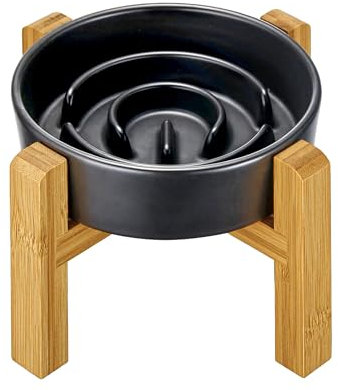 MOPANG Gamelle Anti Glouton pour Chats et Petits Chiens, Bols Surélevés en Céramique pour Slow-Feeder, 400ml, Gris Foncé1