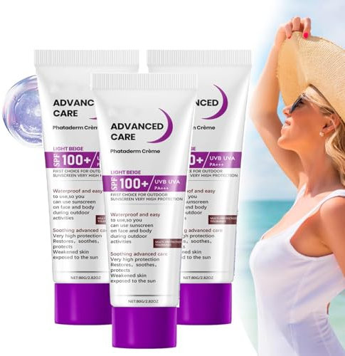 Vokkrv Crème Solaire Visage Corps SPF100 Haute Protection UVA-UVB, Non Grasse, Absorption Rapide, Résistante à l'Eau (3PC)