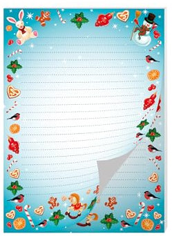 Buntes Motiv Briefpapier Heft Schreibblock liniert für Kinder Schule Weihnachten Weichnachtsmotiv Hase Pferd blau (1 Block A4 mit 25 Blättern)