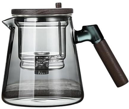 Enchantipot,Teekanne aus Glas mit Wassertrennung, Press Enchanti Teekanne, 750 ml Teekanne mit Holzgriff, Glasteekanne zur Teewassertrennung