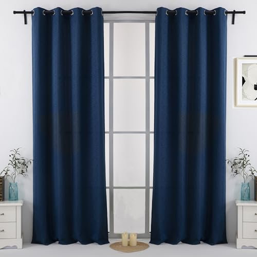 Viste tu hogar Pack 2 Cortinas Jacquard con Estampado de Hojas, Decoración Premium, Ideal para Salón de Otoño e Invierno, 150x260cm, Color Zafiro