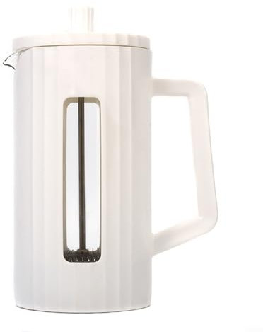 Caffettiera e tè, caffettiera francese, 1000 ml, in acciaio inox, vetro resistente al calore (bianco)