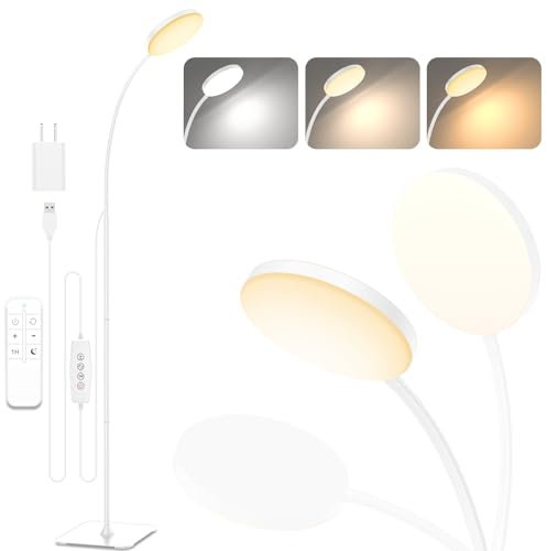 Mojimdo Stehlampe mit Fernbedienung, [3 Farben & 10 Helligkeiten] Schlanke LED Leselampe Stehend, Dimmbar Einstellbare Flexible Stehleuchte für Kinderzimmer, Büro, Wohnzimmer, Ecke Nachttischlampe