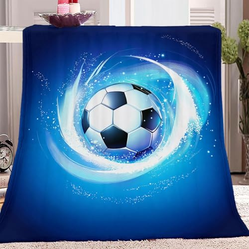 Kuscheldecke Flauschig 150 x 200 cm 3D Fleecedecke Blau Realismus Leuchtender Fußball,Plüsch Decke Tagesdecke Für Kinder Erwachsene, Weiche Flanell Fleecedecke Sofadecke Outdoordecke Für Sofa Bett