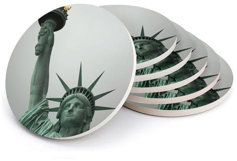 sous Verre Ronds en céramique - New York Statue de la Liberte Ville USA Etats Unis - Lot de 6 (108 x 108 mm)
