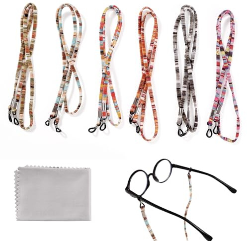 Lyeteung Lot de 6 cordons colorés pour lunettes de soleil, lunettes de lecture, style ethnique, avec chiffon de nettoyage