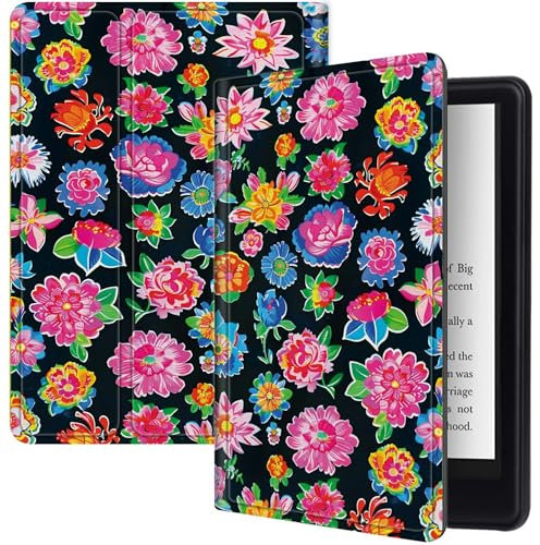 Gorgeous Flowers - Funda para tablet Kindle Fire HD 8 y Fire HD 8 Plus (2024/2022/2020 lanzada 14ª/12ª/10ª generación), funda delgada de piel sintética con soporte plegable y apagado automático