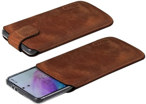 Suncase Ledertasche Etui kompatibel mit Samsung Galaxy A56 5G Hülle Innenmaße: 168 x 82 x 15 mm (geeignet für Dicke Bumper/Backcover Modellen) in antik Coffee