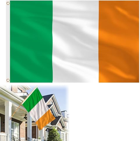 Republik Irland Nationalflagge, Irland Flagge 150 x 90 cm, Tricolour Banner, 2 Ösen, Große Irische St Patricks Day Flaggen Doppelseitig mit Messingösen, für den Außenbereich Ireland