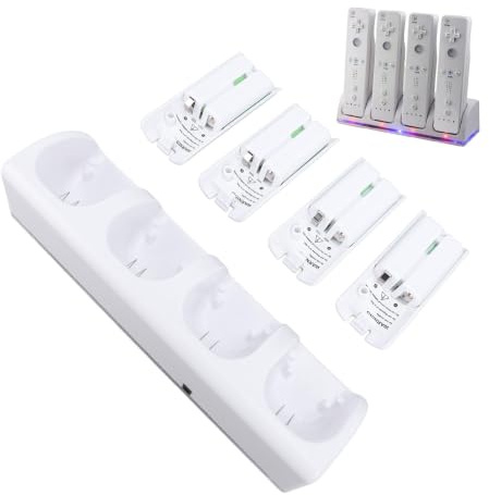 Fernbediener Ladegerät Dockstation mit 4 Pack 2800mAh Wieder Aufladbare Batterie -USB -Kabel -LED -Leuchten für -Spielezubehör (White)