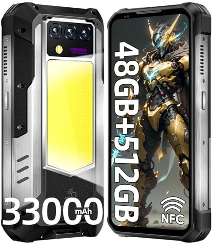 OUKITEL WP100 Titan 33000mAh Movil Resistente 5G con 100 Lúmenes Proyector, 48GB+512GB Móvil Rugerizado, 6.8 FHD+ Movil Irrompible con 1200 Lúmenes Luz de Camping, 200MP+32MP, NFC/OTG/GPS/IP68/BT5.4