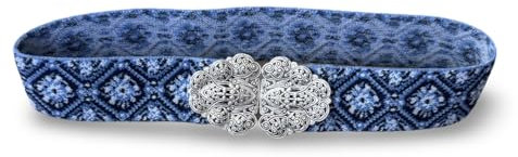 1 Stück Trachten Dirndl Stretchgürtel 4cm bunt mit grosser silber Trachtenschliesse (blau, S)