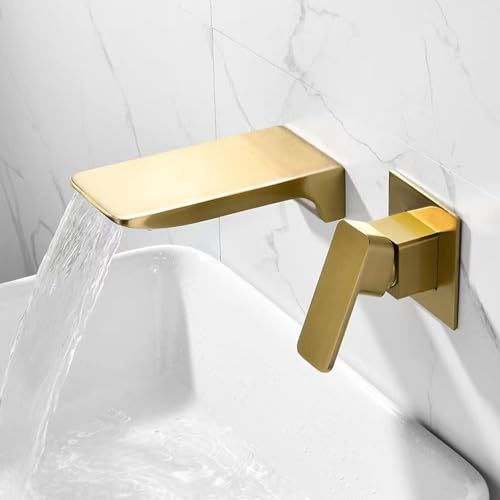 ZYCDP Robinet Salle de Bain Encastré Mitigeur Lavabo Salle de Bain Cascade Chaud Froid Or Brossé