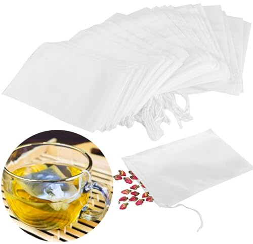 MIVIDE 10 x 15 cm Teebeutel für Losen Tee, 500 Stück | Teefilterbeutel Einweg mit Kordelzug, Teebeutel Einweg Weiß für Losen Tee, Gewürze, Kaffee, Kräuter