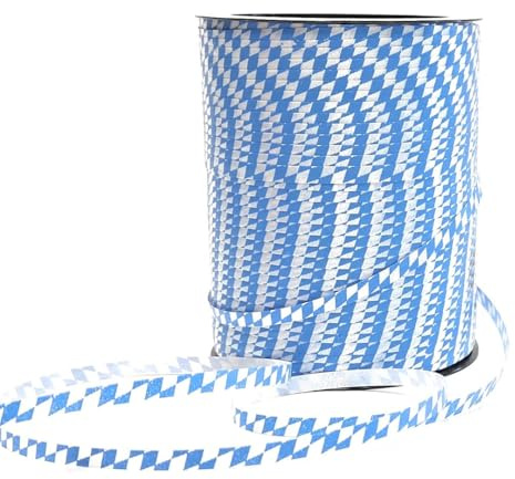 s.dekoda Ringelband Polyband 250m x 5mm Blau - Weiß Bayernraute Rautenband Oktoberfest Kräuselband
