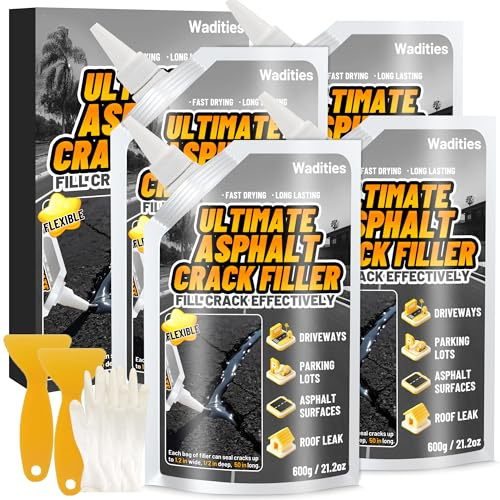 Produit de colmatage des fissures d'asphalte, mastic pour béton 2.4kg | Mastic de réparation imperméable et autonivelant pour allées, trottoirs et joints de béton bitumé – Noir