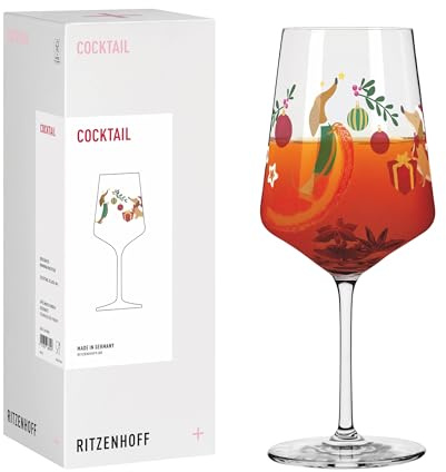 RITZENHOFF 8211004 Cocktailglas 500 ml, Serie Weihnachten – Motiv Dackel mit farbenfrohen Illustrationen und stilvollen Akzenten – Made in Germany
