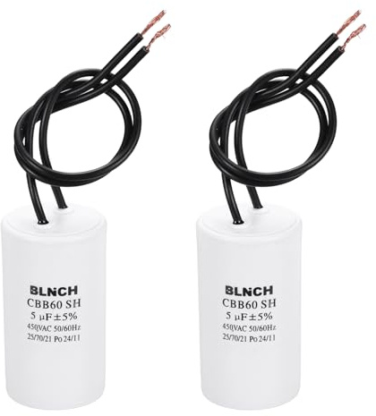 QUARKZMAN 2 Stück CBB60 Betriebskondensator 5uF 450V 2-Draht Elektrischer Luftkompressor Motor Startkondensator Für Waschmaschine Kühlschrank Klimaanlage Weiß