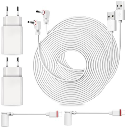 2 Pièces Câble d'alimentation Long 10 M Et Adaptateur, Câble Secteur Et Adaptateur, Câble De Charge pour Ring, Câble De Charge USB-C Compatible avec Ring Spotlight Cam Plus/Pro Et Stick Up Cam