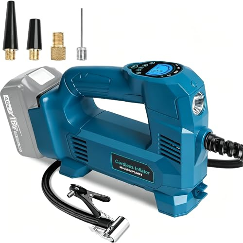 Waitley Cordless Tyre Inflator 150 PSI for Makita 18V Battery, Auto Stop | Digital gauge with auto shut-off; inflates car, bike and motorcycle tyres, balls and more. Battery and charger not included