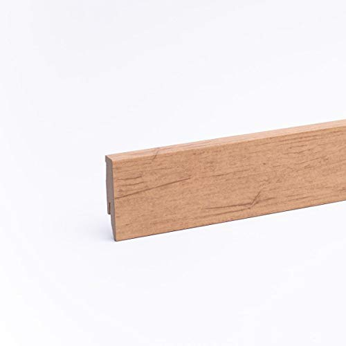 Leiste24 Dekor-Sockelleiste 60mm I Fußleiste 60 Höhe I stabiles MDF mit Dekor I Länge 2.600 mm I Bodenleiste mit integriertem Kabelkanal + Clipfräsung I Pinie Rustico
