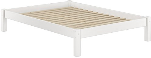 Erst-Holz® Weißes Bettgestell Kiefer Doppelbett 140x200, Massivholzbett mit Rollrost 60.35-14 W