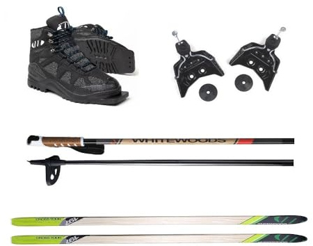 Whitewoods Adult 75mm 3-Pin Cross Country Ski Package, 207cm - Skis, Boots, Bindings, Poles (48, 180 lbs. & Up)