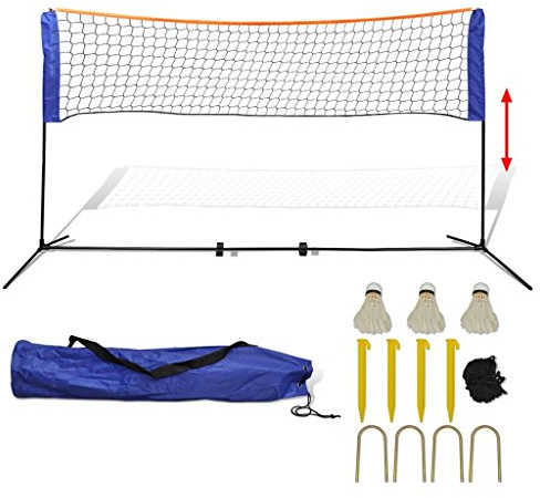 Festnight Badmintonnetz Set Federballnetz mit Federbällen 500 x 155 cm