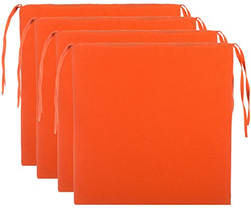 Brandsseller Sitzkissen Stuhlkissen Sitzauflage Stuhlauflage - Uni Farben mit 4 Kordelbändern für sicheren Halt (4er-Vorteilspaket, Orange)