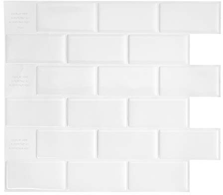 Smart Tiles, Selbstklebende Wandfliesen, Subway White, 4 Bögen (27,81 x 24,64 cm), Küche und Badezimmer, 3D, selbstklebende Wandfliesen