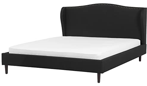 Beliani Stilvolles Polsterbett in Schwarz in Leinenoptik mit klassischem Kopfteil Colmar
