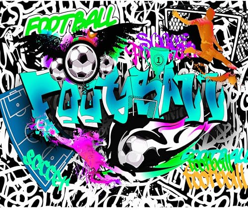 decomonkey Fototapete selbstklebend Graffiti Fußball 294x210 cm XL Selbstklebende Tapeten Wand Fototapeten Tapete Wandtapete klebend Klebefolie Jugendzimmer Ball