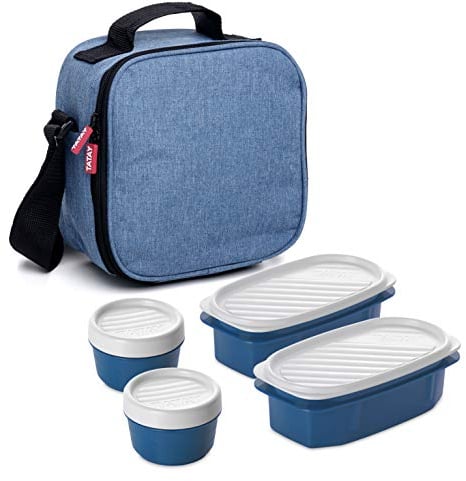 TATAY Bolsa térmica Porta Alimentos con 4 contenedores herméticos incluidos, Azul Tejano, 4